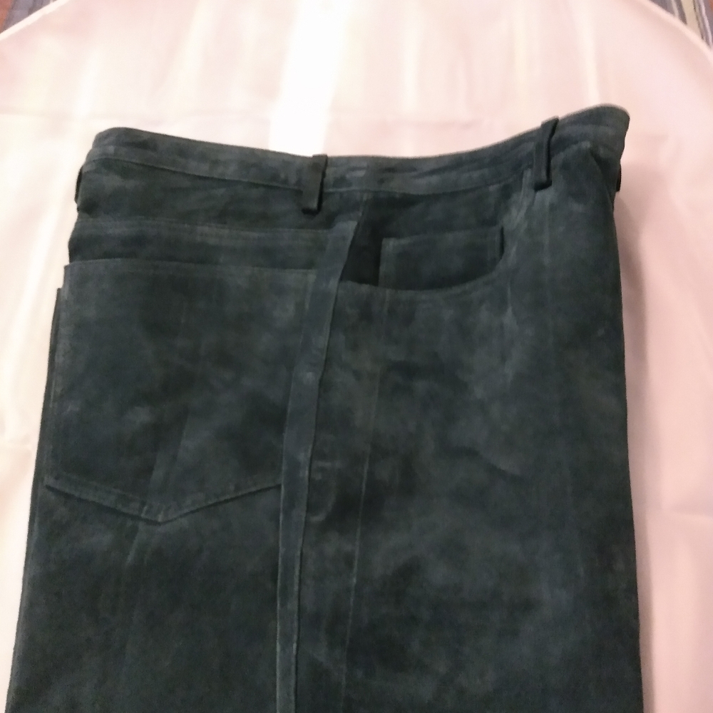 Suede Leather Jeans In Green